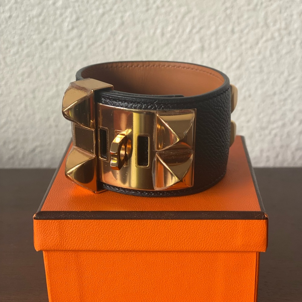 HERMES CDC Collier de Chien BRACELET in Epsom Leather with Gold Hardware LARGE
